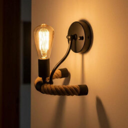 Black Hemp Rope Wall Lamp With Bulb E27 Wall Light Fixture For Bedroom, Living Room, Corridor, Hallway, Cafe - thumbnail 5