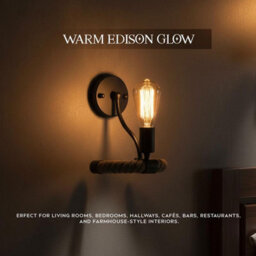 Black Hemp Rope Wall Lamp With Bulb E27 Wall Light Fixture For Bedroom, Living Room, Corridor, Hallway, Cafe - thumbnail 6
