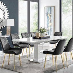 Furniturebox Uk Arezzo Large Extending Dining Table And 8 Black Pesaro Gold Leg Chairs - thumbnail 1