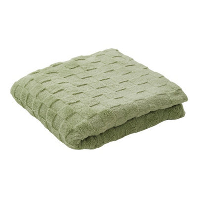 Thehotsale Warm Fluffy Comfortable Coral Fleece Waffle Checkered Reversible Throw Blanket Green 100Cm W X 150Cm D - image 1