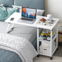 Rolling Laptop Computer Cart Wood Workstation Standing Desk Overbed Tray Home - thumbnail 4