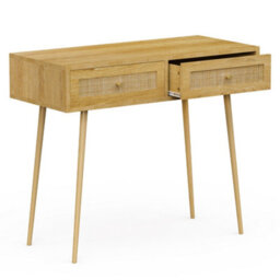 Vonhaus Dressing Table With Rattan Drawers, Bedroom Vanity Storage For Makeup, Computer Desk For Office, Console Table For Hallway - thumbnail 8