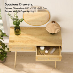 Vonhaus Dressing Table With Rattan Drawers, Bedroom Vanity Storage For Makeup, Computer Desk For Office, Console Table For Hallway - thumbnail 3