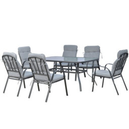 Outsunny 7 Pcs Garden Dining Set W/ Umbrella Hole & Cushion, Grey - thumbnail 2