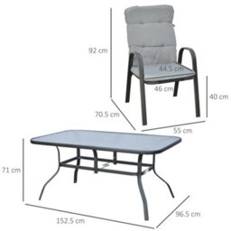 Outsunny 7 Pcs Garden Dining Set W/ Umbrella Hole & Cushion, Grey - thumbnail 3