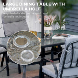 Outsunny 7 Pcs Garden Dining Set W/ Umbrella Hole & Cushion, Grey - thumbnail 4