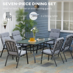 Outsunny 7 Pcs Garden Dining Set W/ Umbrella Hole & Cushion, Grey - thumbnail 5