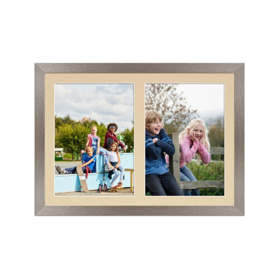 AK Frames 20X14 Aluminum Modern Multi Photo Frame With Ivory Mount - Holds 2 Apertures (2X) A4 Photos - image 1
