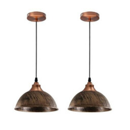 Ledsone 2 Pack Vintage Metal Pendant Light Dome Shape 21Cm Brushed Copper Industrial Ceiling Light Without Bulb