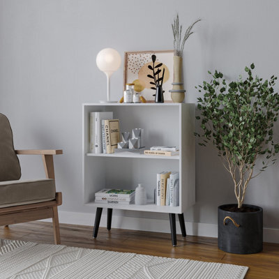 Urbn-Living Urbnliving 60Cm Height 2 Tier White Wooden Storage Bookcase Shelf With Black Legs - image 1
