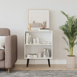 Urbn-Living Urbnliving 60Cm Height 2 Tier White Wooden Storage Bookcase Shelf With Black Legs - thumbnail 2