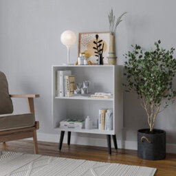 Urbn-Living Urbnliving 60Cm Height 2 Tier White Wooden Storage Bookcase Shelf With Black Legs