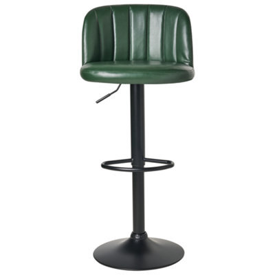 Wyld And Coco Dark Green Faux Leather Swivel Bar Stools Set Of 2 With Black Footrests, Retro Style - image 1