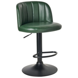 Wyld And Coco Dark Green Faux Leather Swivel Bar Stools Set Of 2 With Black Footrests, Retro Style - thumbnail 5