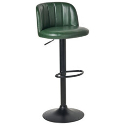 Wyld And Coco Dark Green Faux Leather Swivel Bar Stools Set Of 2 With Black Footrests, Retro Style - thumbnail 4