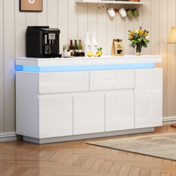 Btm White High Gloss Sideboard 140 X 35 X 72.5 Cm With Rgb Led Lights, App Controlled Storage Cabinet With 4 Doors And 2 Drawers - thumbnail 2