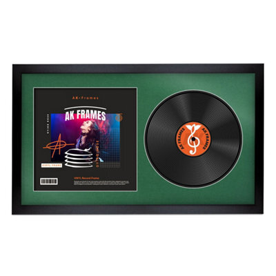 "30X17"" Black Sleek Vinyl Record Frame With Emerald Mount For 12 Inch Lp Album Cover & Disc - Ak Frames" - image 1