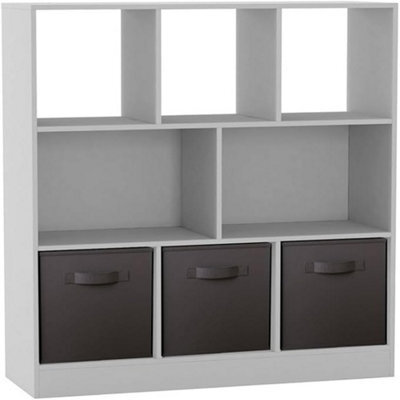 Urbn-Living Urbnliving Asymmetrical 8 Cube White Bookcase Storage Unit With 3 Fabric Drawer Inserts- Black - image 1