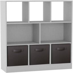 Urbn-Living Urbnliving Asymmetrical 8 Cube White Bookcase Storage Unit With 3 Fabric Drawer Inserts- Black - thumbnail 1