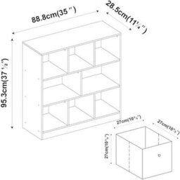 Urbn-Living Urbnliving Asymmetrical 8 Cube White Bookcase Storage Unit With 3 Fabric Drawer Inserts- Black - thumbnail 3