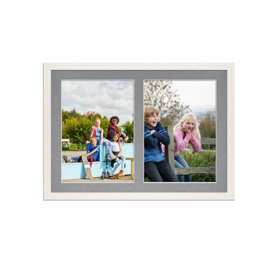 AK Frames 20X14 White Sleek Multi Photo Frame With Mid Grey Mount - Holds 2 Apertures (2X) A4 Photos - image 1