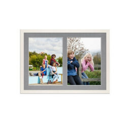 AK Frames 20X14 White Sleek Multi Photo Frame With Mid Grey Mount - Holds 2 Apertures (2X) A4 Photos - thumbnail 1