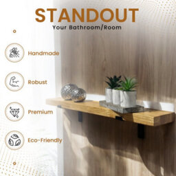 MKGT Oak Wall Shelf  Wall-Mounted, Rustic Kitchen Wooden Board With Down Brackets (50 Cm Long) - thumbnail 4