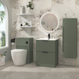 Royal Bathrooms Evora 700mm Sage Green Fluted Floor Standing Vanity Unit 2 Drawer Cabinet With Ceramic Basin & Matt Black Handles - thumbnail 3