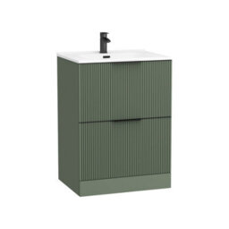 Royal Bathrooms Evora 700mm Sage Green Fluted Floor Standing Vanity Unit 2 Drawer Cabinet With Ceramic Basin & Matt Black Handles - thumbnail 6