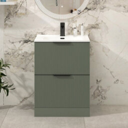 Royal Bathrooms Evora 700mm Sage Green Fluted Floor Standing Vanity Unit 2 Drawer Cabinet With Ceramic Basin & Matt Black Handles - thumbnail 1