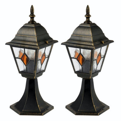 First Choice Lighting Set Of 2 Morecambe Black With Brushed Gold Ip44 Post Lights - image 1