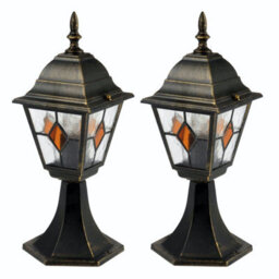 First Choice Lighting Set Of 2 Morecambe Black With Brushed Gold Ip44 Post Lights - thumbnail 1