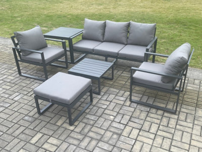 Fimous Aluminium 6 Seater Outdoor Lounge Sofa Set Garden Furniture Sets With Coffee Table Chair Footstool Side Table Dark Grey - image 1