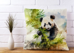 Warren Reed Designer Panda Eating Bamboo Watercolour Cushions 45Cm X 45Cm - thumbnail 2