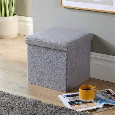 Home Source Boucle Teddy Fur Grey Folding Square Storage Ottoman - image 1