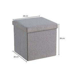Home Source Boucle Teddy Fur Grey Folding Square Storage Ottoman - thumbnail 7