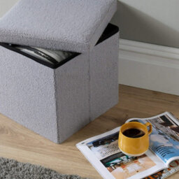 Home Source Boucle Teddy Fur Grey Folding Square Storage Ottoman - thumbnail 3