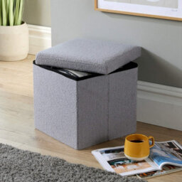 Home Source Boucle Teddy Fur Grey Folding Square Storage Ottoman - thumbnail 2