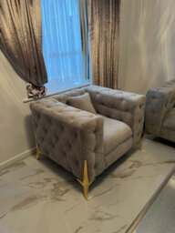 Stratus Interiors Italian Luxury Chesterfield Plush Velvet Sofa, Deep Button Tufted Living Room Statement Sofa With Gold Legs - Blue - 2 Seater - thumbnail 9