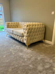 Stratus Interiors Italian Luxury Chesterfield Plush Velvet Sofa, Deep Button Tufted Living Room Statement Sofa With Gold Legs - Blue - 2 Seater - thumbnail 3