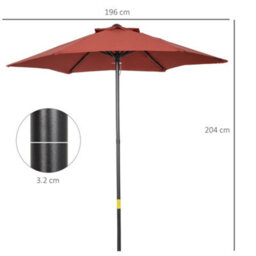 Outsunny 2M Parasol Patio Umbrella, Outdoor Sun Shade With 6 Ribs Wine Red - thumbnail 3