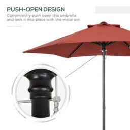 Outsunny 2M Parasol Patio Umbrella, Outdoor Sun Shade With 6 Ribs Wine Red - thumbnail 7