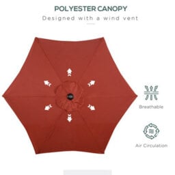 Outsunny 2M Parasol Patio Umbrella, Outdoor Sun Shade With 6 Ribs Wine Red - thumbnail 6