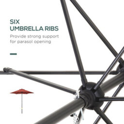 Outsunny 2M Parasol Patio Umbrella, Outdoor Sun Shade With 6 Ribs Wine Red - thumbnail 5