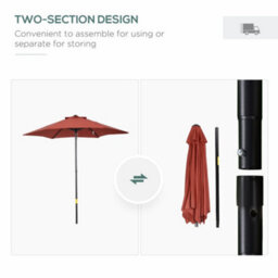 Outsunny 2M Parasol Patio Umbrella, Outdoor Sun Shade With 6 Ribs Wine Red - thumbnail 4