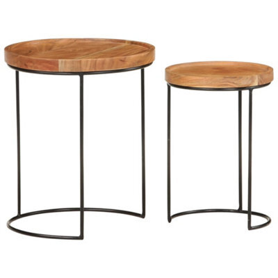 Berkfield Classic 2 Piece Coffee Table Set Solid Acacia Wood And Steel - image 1