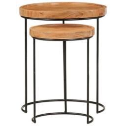 Berkfield Classic 2 Piece Coffee Table Set Solid Acacia Wood And Steel - thumbnail 5