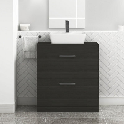 Royal Bathrooms 800mm Hale Black 2 Drawer Free Standing Bathroom Vanity Unit With Basin & Cube Countertop Sink With Matt Black Handle - image 1