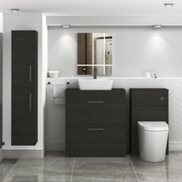 Royal Bathrooms 800mm Hale Black 2 Drawer Free Standing Bathroom Vanity Unit With Basin & Cube Countertop Sink With Matt Black Handle - thumbnail 3