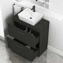 Royal Bathrooms 800mm Hale Black 2 Drawer Free Standing Bathroom Vanity Unit With Basin & Cube Countertop Sink With Matt Black Handle - thumbnail 4